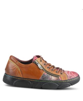 L’Artiste Women’s DANLI-BLOOM Zippered Platform Sneakers in Hand-Painted Leather with Floral Embossing and Rainbow Stitching