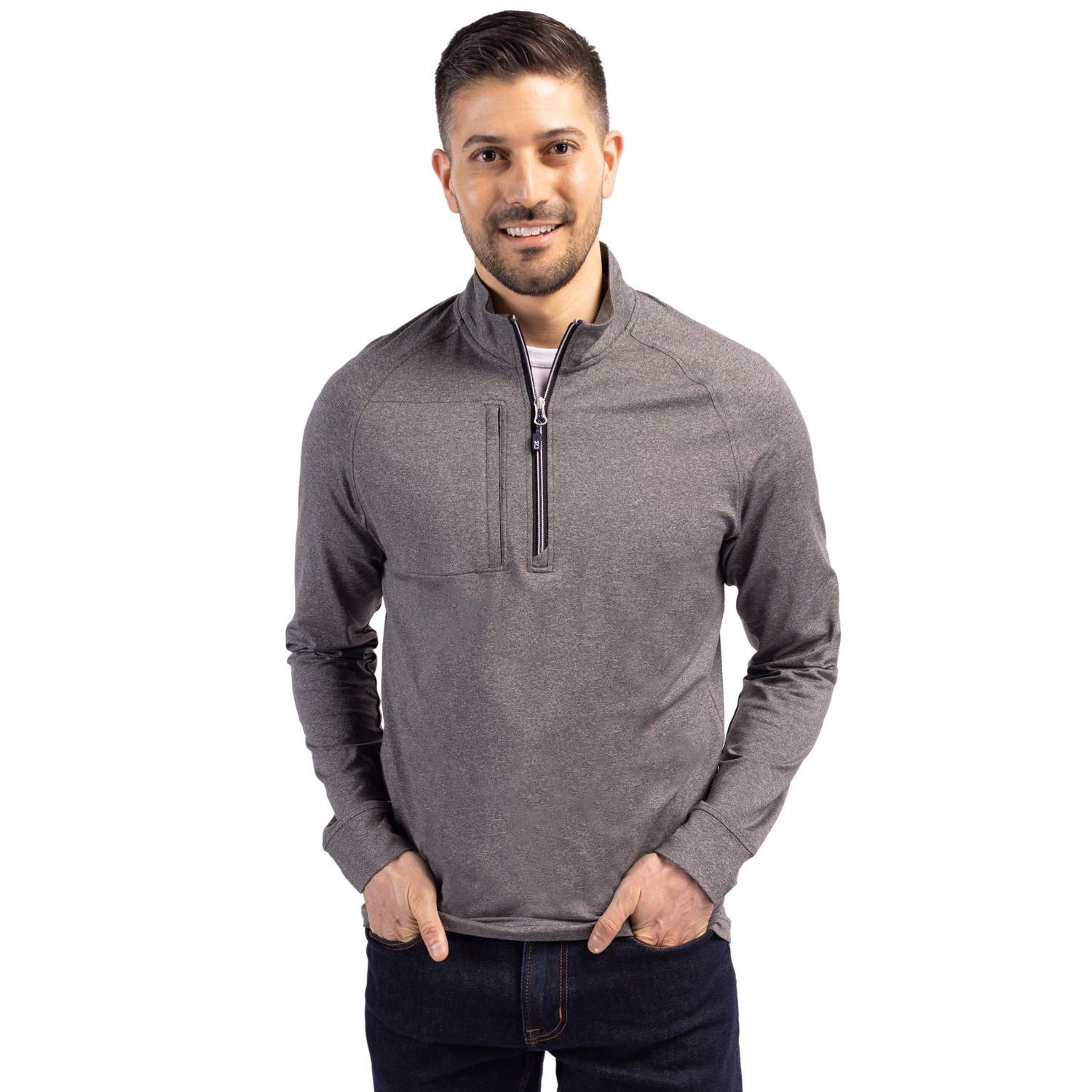 Men's Cutter and Buck Adapt Knit Heather Quarter Zip Pullover