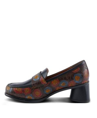 L’Artiste Women’s RIVOIRE Hand-Painted Floral Loafer with Sculpted Heel and Cushioned Insole