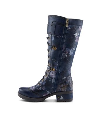 Women's Kisha-Boss Tall Leather Combo Boots with Lace-Up Front, Inside Zipper, Stretch Strap, and Lug Sole