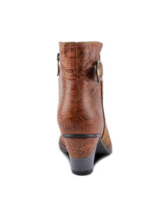 Women's Antilles Floral Embossed Suede Ankle Booties with Vintage Buckle Detail, Inside Zipper, Low Heel, Faux Fur Lining