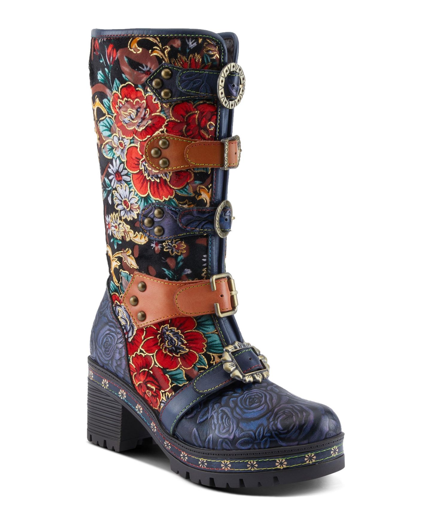 Женские ботинки L'Artiste Spring Step Brazen Mid-Shaft Boot with Leather Upper, цвет: Тёмно-синий разноцветный — фото 1