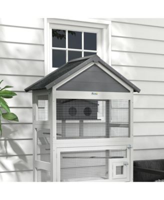 Wooden Bird Aviary with Slide-Out Tray, Birdhouse, Ladder, Perches