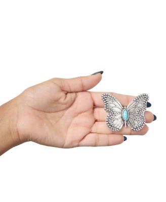 Silver Antique Butterfly Pin with Turquoise Accent