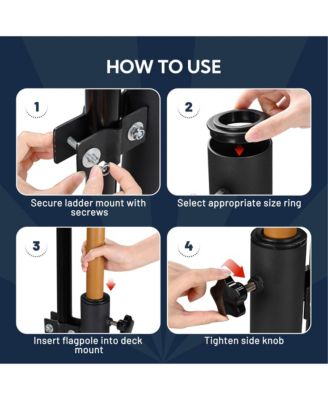 RV Ladder Mounted Flagpole Holder Camper Trailer Truck Fits 1" to 2 3/8" Pole