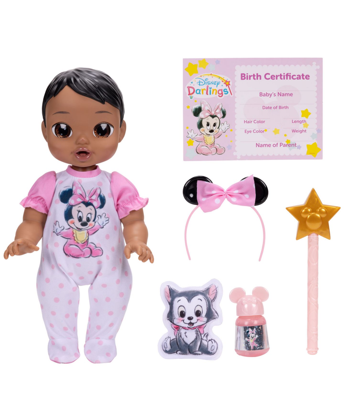 Детская кукла Disney Darlings Minnie Mouse Deluxe 13" Interactive Twinkling-Starry-Cheeks Baby Doll, Ages 2+ — фото 3