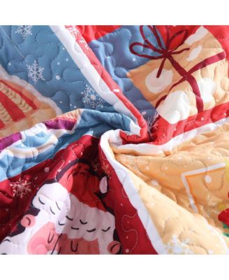 Festive Christmas Holiday Quilt Bedspread Set, 3-Pc., Queen