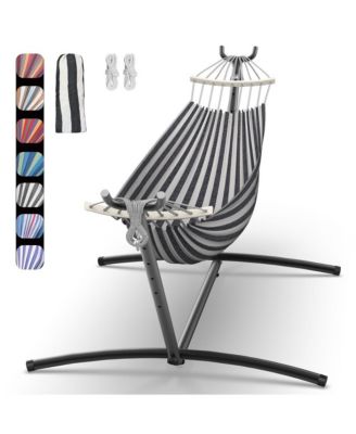 Heavy-Duty Steel Stand Double Hammock: Portable, Easy Assembly, 600lbs Capacity – Fit for Indoor/Yard/Camping/Outdoor