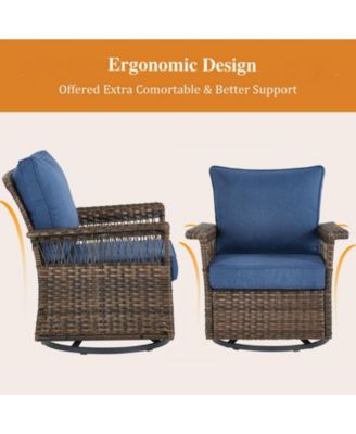 SeagullWing 2-Person Swivel Glider Wicker Outdoor Glider with Olefin Cushion Patio Swivel Chairs