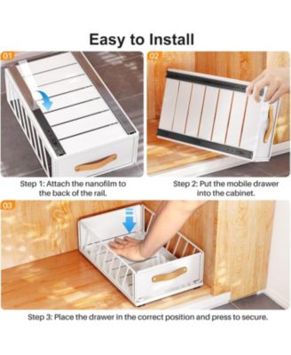 Pull out Cabinet Organizer Fixed with Adhesive Nano Film,Heavy Duty Slide out Pantry Shelves Drawer Storage,Sliding Mesh Cabinet Basket with Handle for Kitchen, Bathroom,Home, 11.8W"X 15.7D"X6.2"H