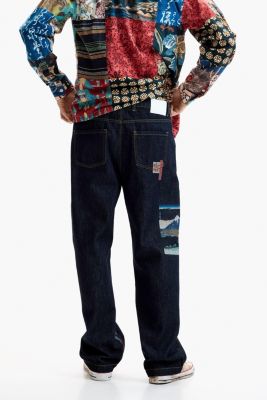 Men's Oriental printed jeans