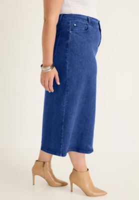 Women's June and Vie Front-Slit Denim Midi Skirt