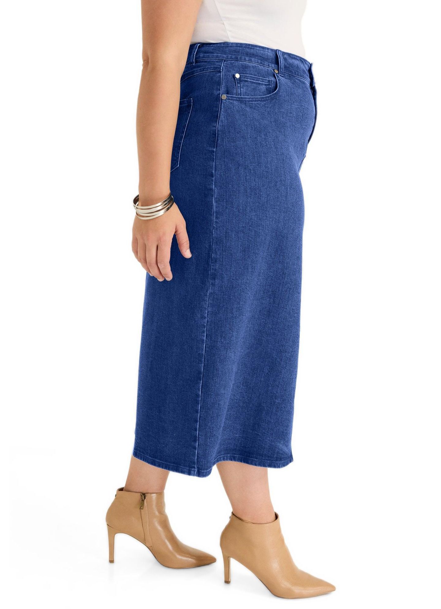 Женская юбка June & Vie Front-Slit Denim Midi, цвет: Средний синий — фото 3