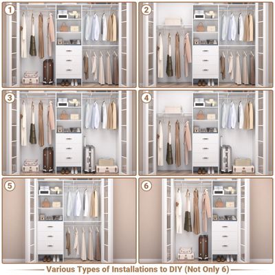 8-Foot Walk-In Closet Organizer with 3 Shelving Towers, Heavy-Duty Clothes Rack and 3 Drawers
