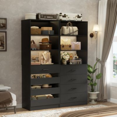 21.3-Inch Closet Drawer System, Walk-In Closet Tower with 4 Wooden Drawers and Shelves