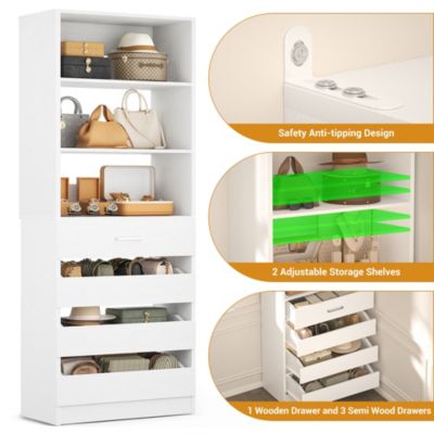 21.3'' Freestanding Closet Organizer System with 4 Drawers and Shelves