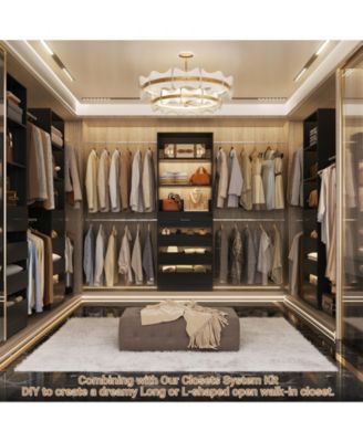 8FT Wall Mounted Closet System with 4 Drawers and 4 Hanging Rods, Garment Rack with Shelves