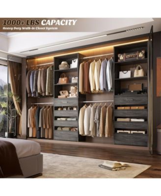 8FT Wall Mounted Closet System with 4 Drawers and 4 Hanging Rods, Garment Rack with Shelves