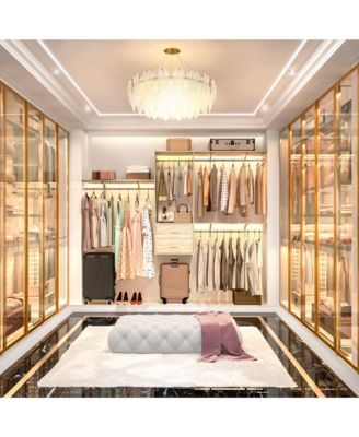 96 Inch Wall Mounted Closet Organizer System with 3 Shelves and Rods, Closet Rack with 2 Drawers