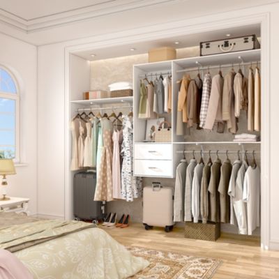 96 Inch Wall Mounted Closet Organizer System with 3 Shelves and Rods, Closet Rack with 2 Drawers