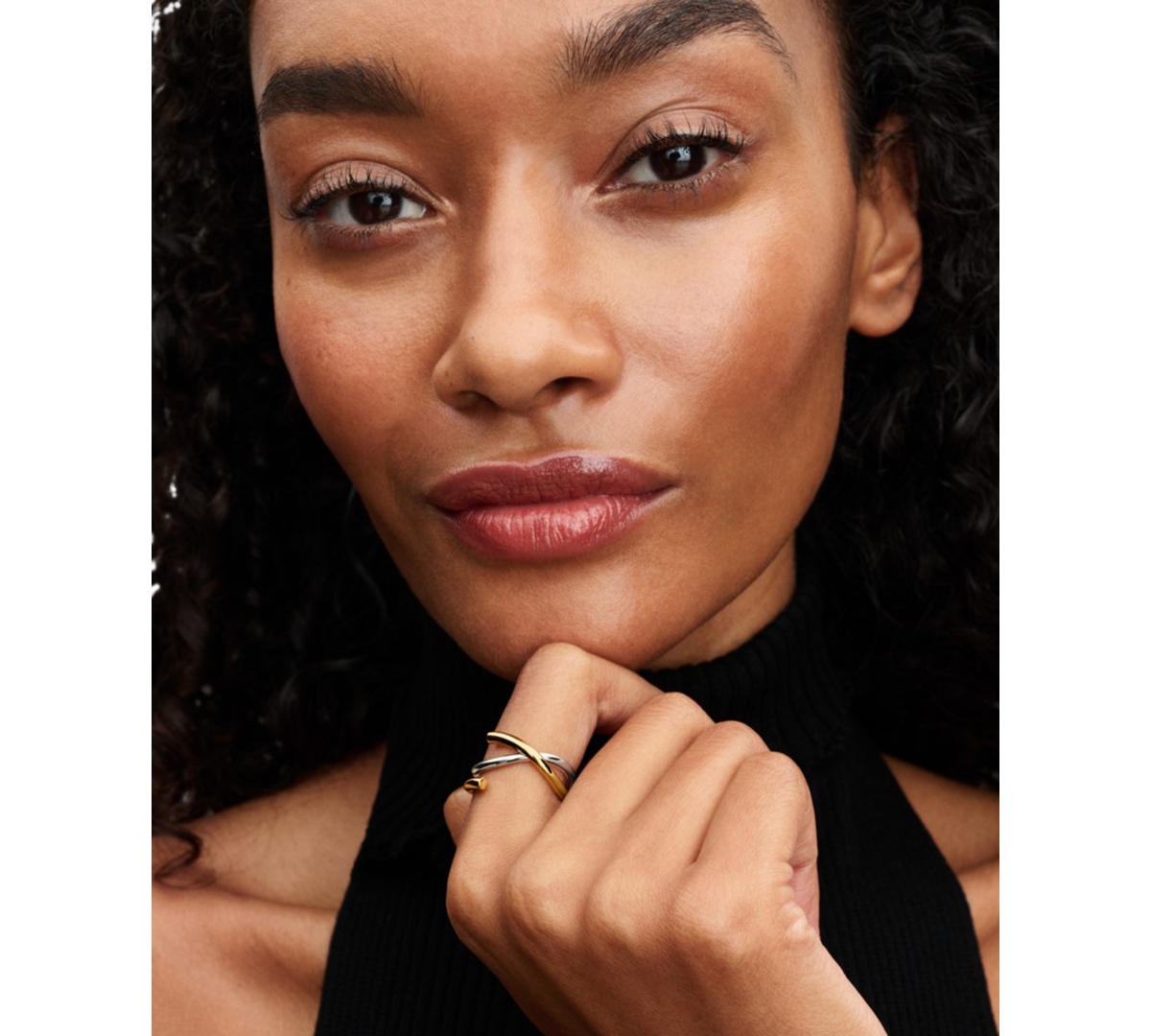 Pandora Organically Shaped Two-tone Double Ring In Multi