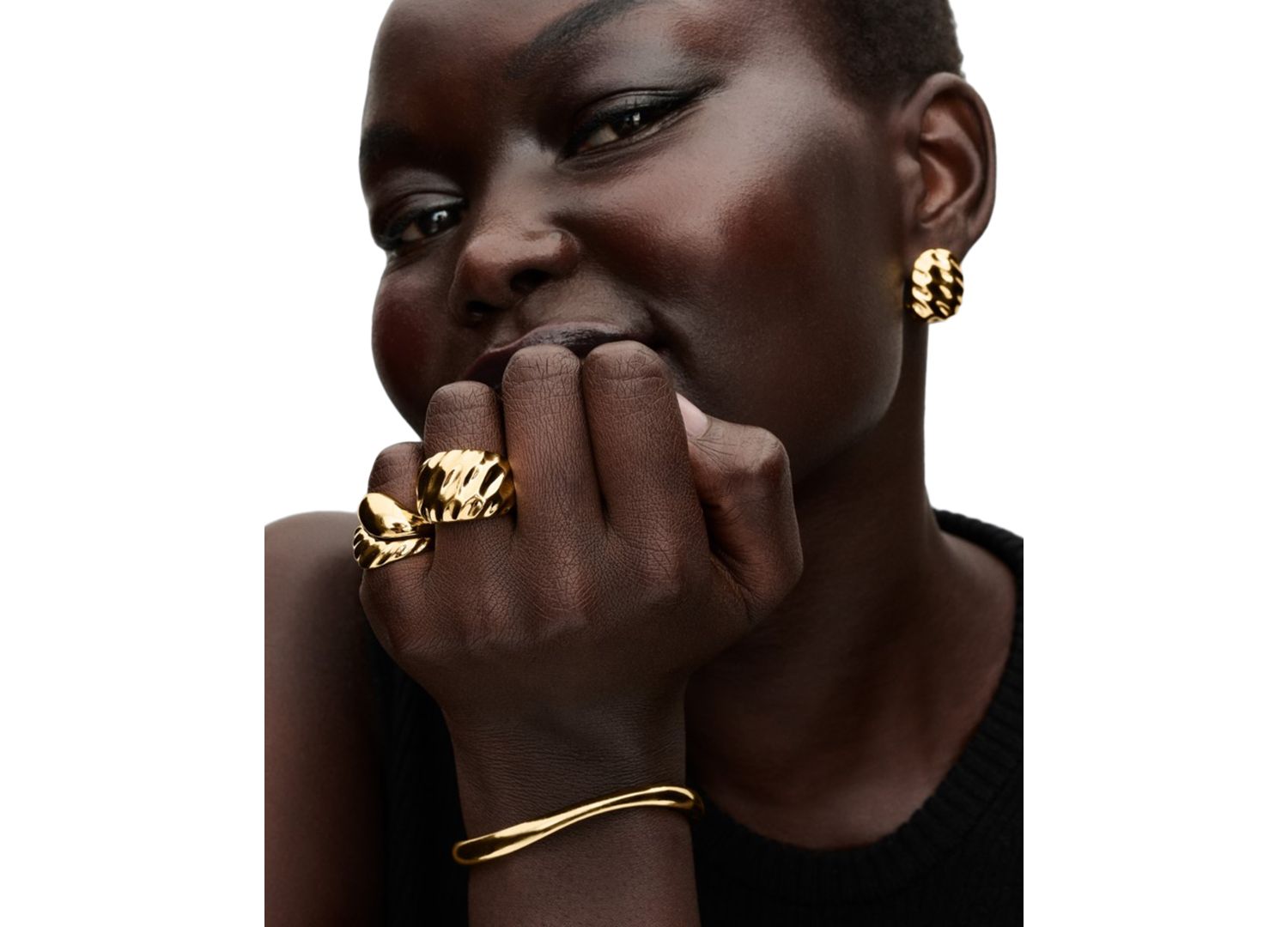 Rippled 14K Gold Plated Statement Ring