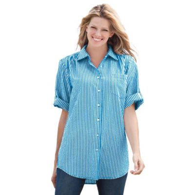 Women's Within Short-Sleeve Button-Down Cotton Seersucker Shirt