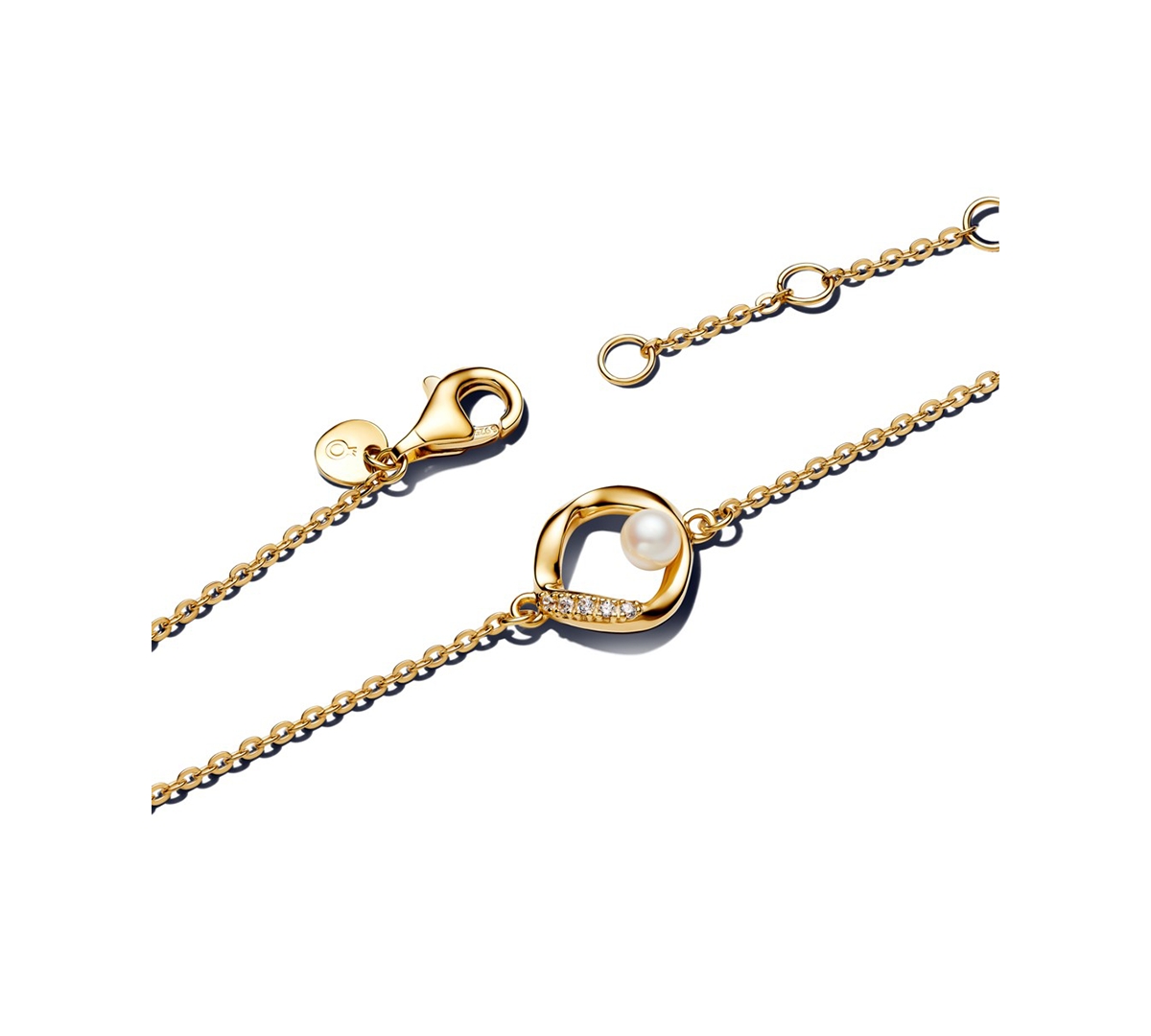 Pandora Organically Shaped Pave Circle Treated Freshwater Cultured Pearl Bracelet In Gold