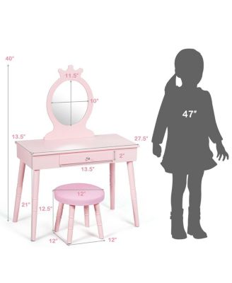 Kids Vanity Makeup Table & Chair Set Make Up Stool Play Set for Children