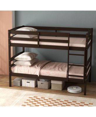 Twin Over Twin Bunk Bed Wooden Convertible Into 2 Beds High Guardrails