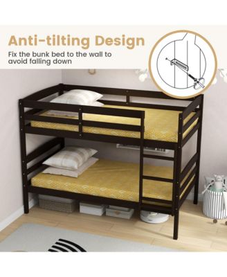 Twin Over Twin Bunk Bed Wooden Convertible Into 2 Beds High Guardrails