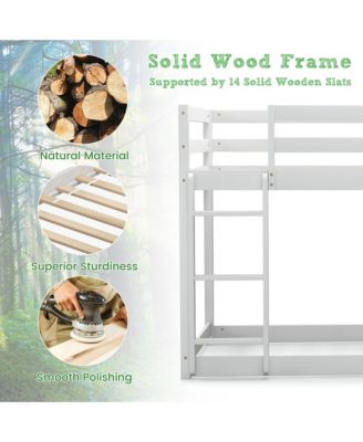 Twin Over Twin Bunk Bed Wood Frame Storage Shelves Ladder Guardrails Kids
