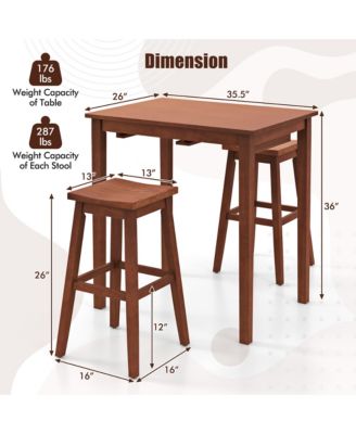 3 PCS Bar Table Set w/ 1 Table 2 Bar Stools Wood Veneered Tabletop Dining Room