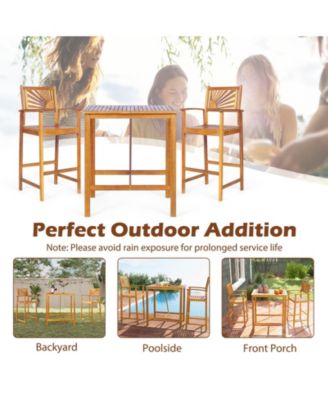 3 PCS Outdoor Acacia Wood Bar Set w/ Slatted Seat & Tabletop