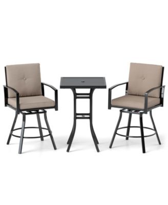 Set of 3 Swivel Bar Set Table & Chairs Set w/ Soft Cushions & Umbrella Hole