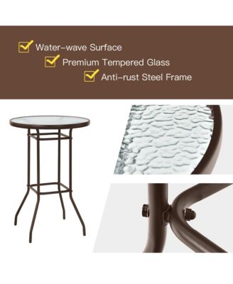 3PCS Patio Bar Set Outdoor Bistro Set with 2 Stools & 1 Tempered Glass Table