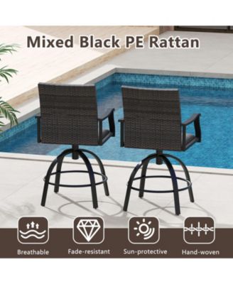 3 PCS PE Wicker Patio Swivel Bar Set Table & Chairs w/ Quick-Drying Foam