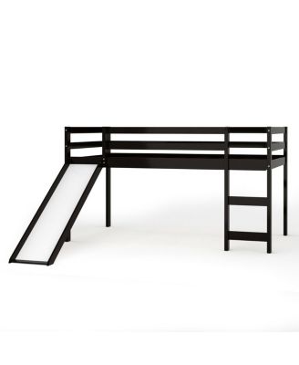 Twin Size Loft Bed with Slide Wood Low Sturdy Loft Bed Bedroom