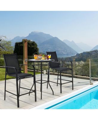 3PCS Patio Bar Set Outdoor Bistro Set w/ 2 Stools & 1 Tempered Glass Table