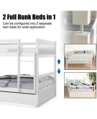 Full over Full Bunk Bed Platform Wood Bed Captain's Bed w/ Trundle & Ladder Rail