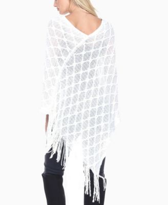 Women's Open Knit Fringe Poncho Sweater