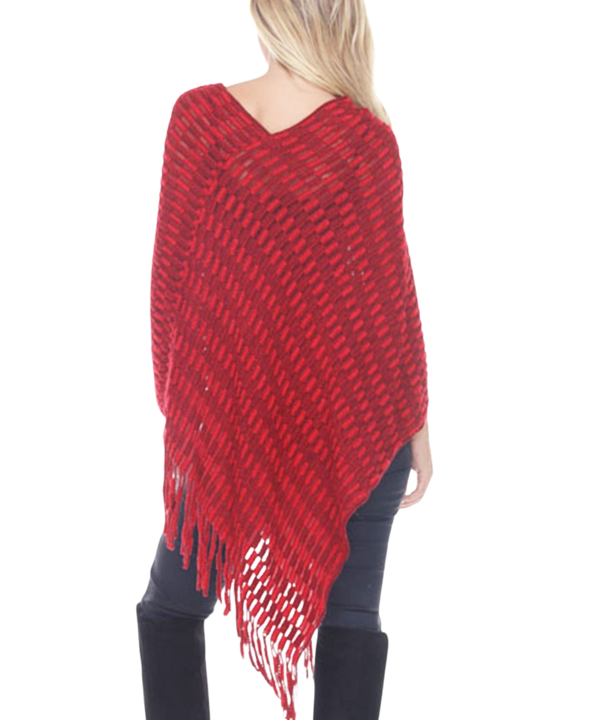 White Mark Women's Textured Fringed Poncho Sweater In Animal Print