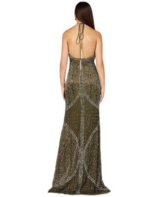 Women's Symmetrical Halter Neck Beaded Gown