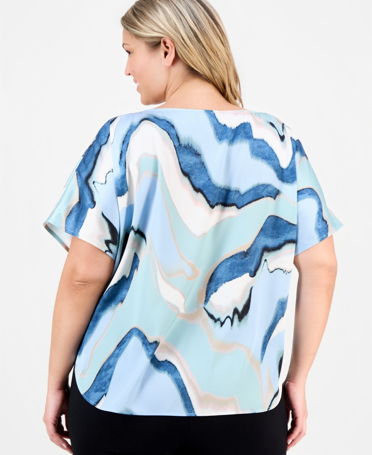 Anne Klein Plus Printed Boat Neck Top