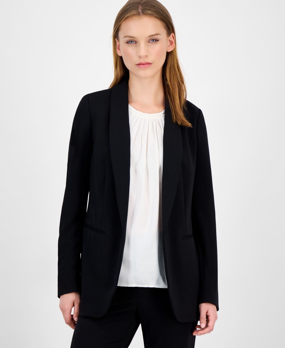 Anne Klein Women's Shawl-collar Open-front Blazer In Black