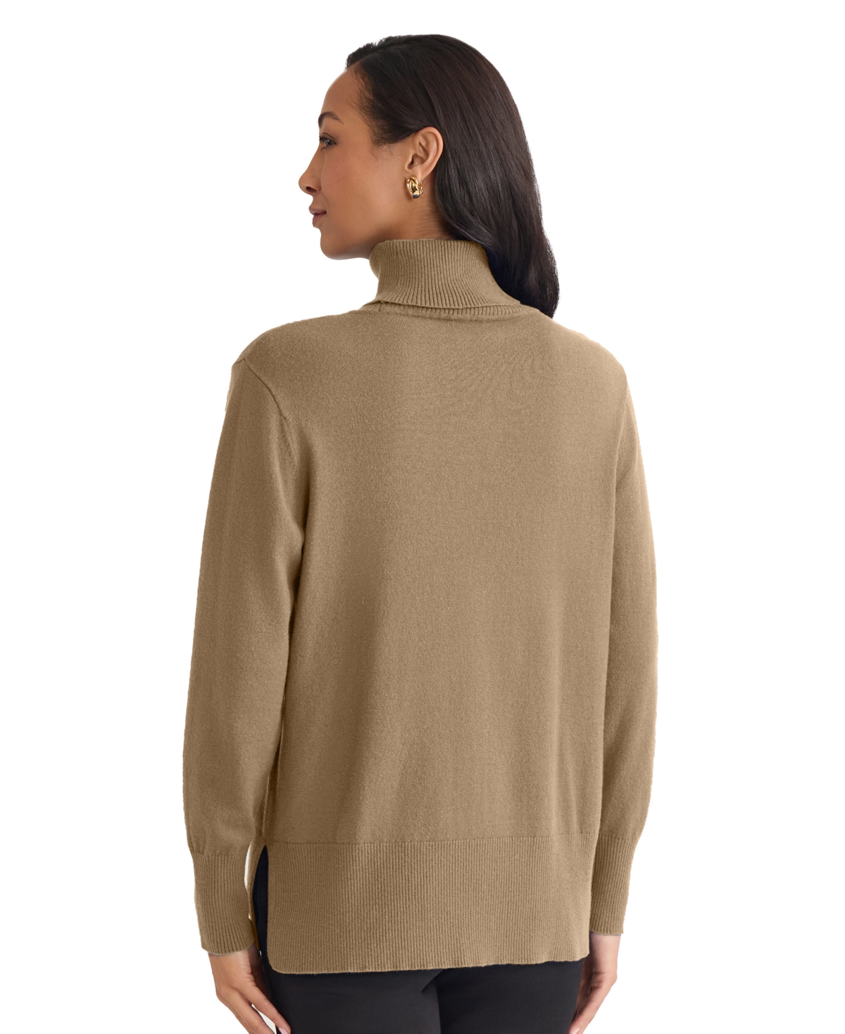 Jones New York Turtleneck Seam Front Bouclé Sweater In Brown