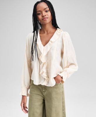 Women's Ruffle Front Long-Sleeve  Blouse, Exclusively at Macy's 