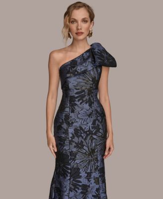 Women's Jacquard Bow-Trim One-Shoulder Gown
