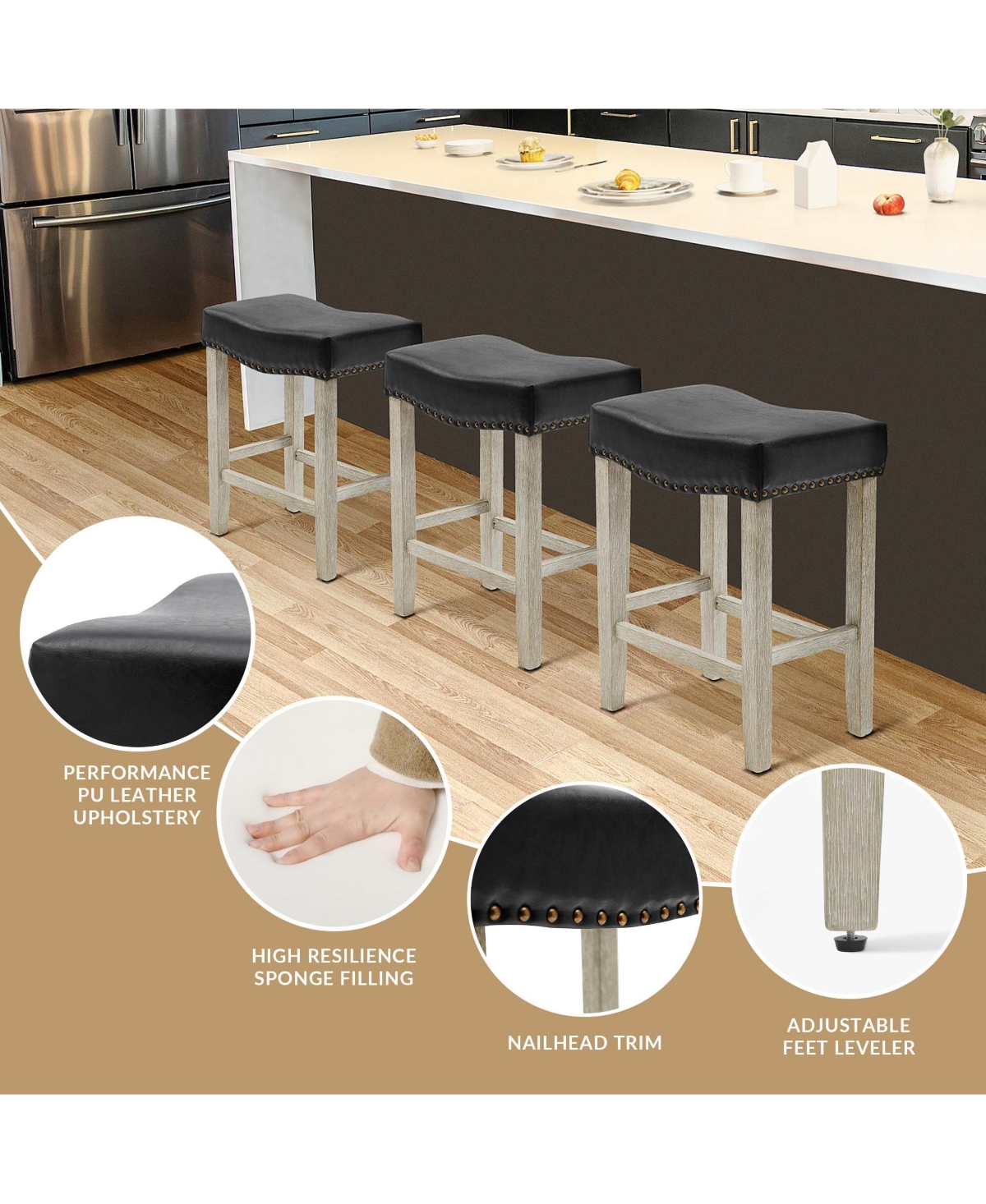 24" Upholstered Saddle Seat Counter Stool