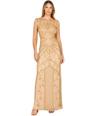 Women's Beaded Cap Sleeve Sheath Gown